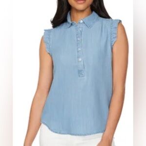 LOFT Sleeveless Blue Blouse - Ruffle - medium